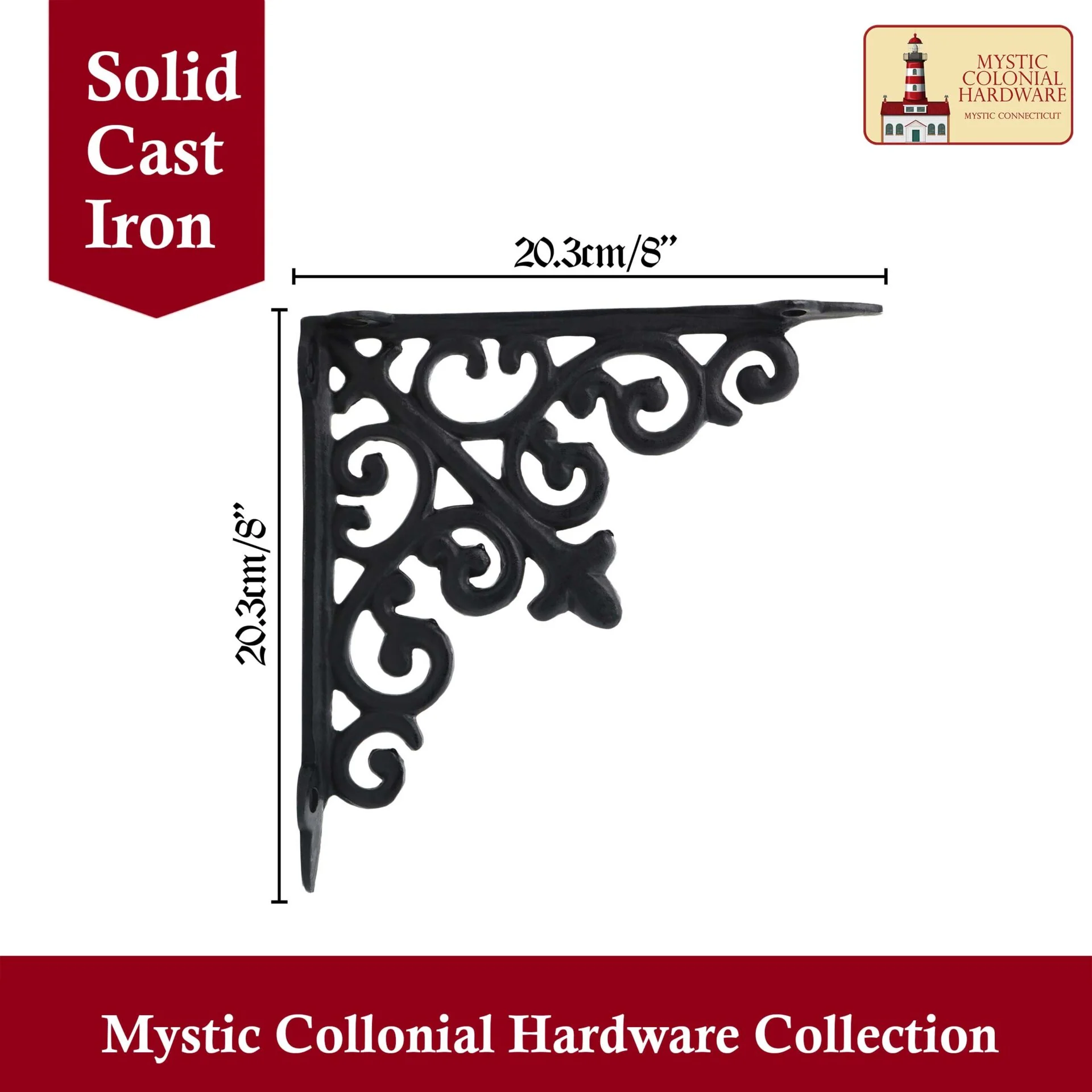 8" X 8", Soporte de EstanterÃa - Hierro Forjado Macizo Victoriano, Colonial, Retro, Steampunck, Gótico, Barroco Medieval - Imagen 3